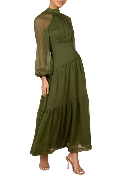 Petal And Pup Julip Long Sleeve Tiered Maxi Dress In Olive