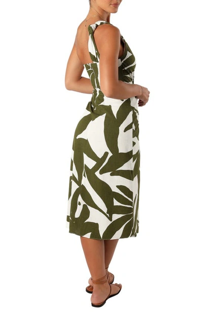 Petal And Pup Zara Print One-shoulder Midi Dress In Olive Palm
