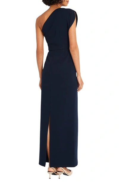 Maggy London Asymmetric One-shoulder Gown In Navy Blazer
