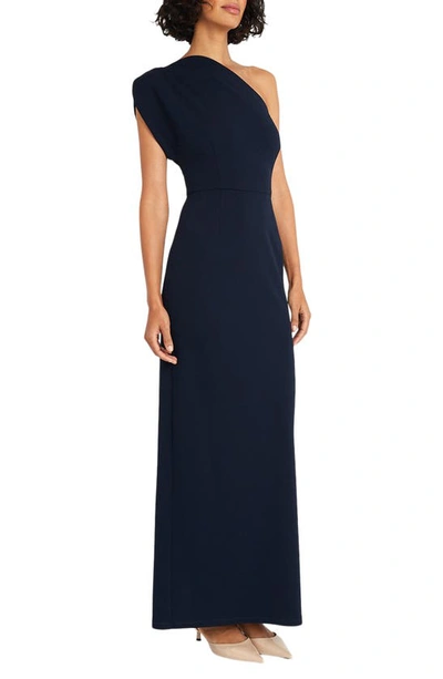 Maggy London Asymmetric One-shoulder Gown In Navy Blazer