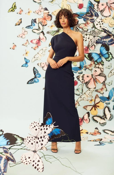 Maggy London Asymmetric One-shoulder Gown In Navy Blazer