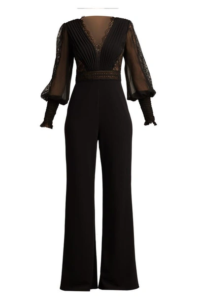Shop Tadashi Shoji Pintuck Pleat Long Sleeve Jumpsuit In Black