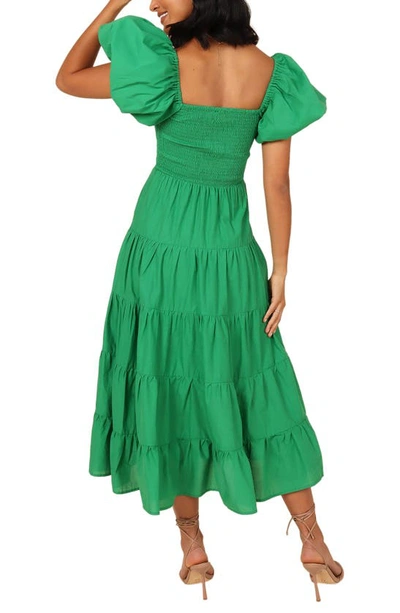 Petal And Pup Annette Puff Sleeve Midi A-line Dress In Green