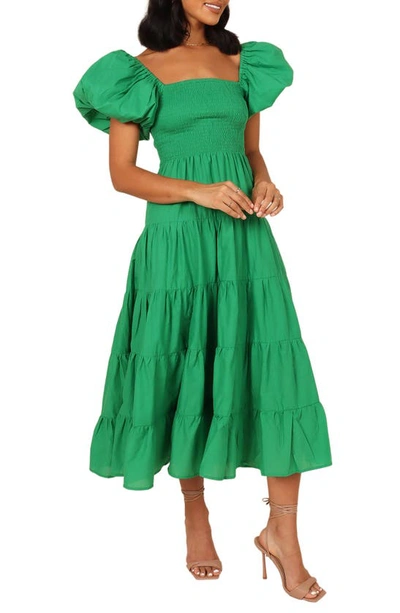 Petal And Pup Annette Puff Sleeve Midi A-line Dress In Green
