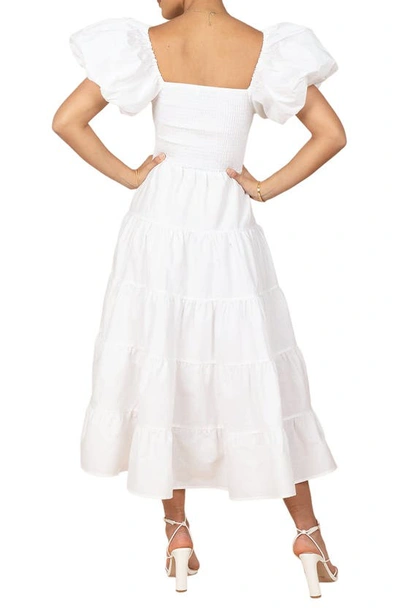Petal And Pup Womens Annette Puff Sleeve Shirred Midi Dress In White