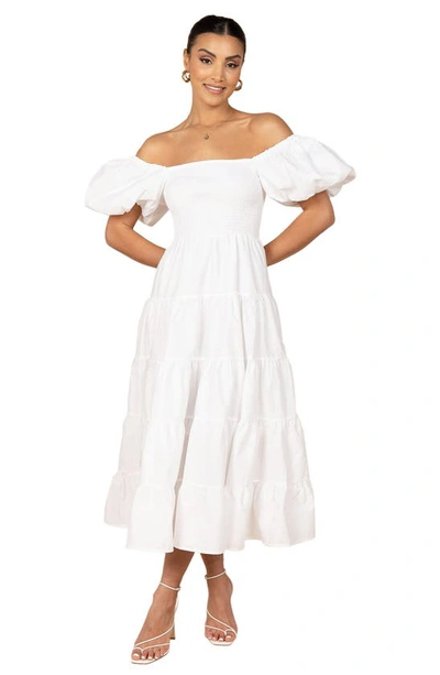 Petal And Pup Womens Annette Puff Sleeve Shirred Midi Dress In White