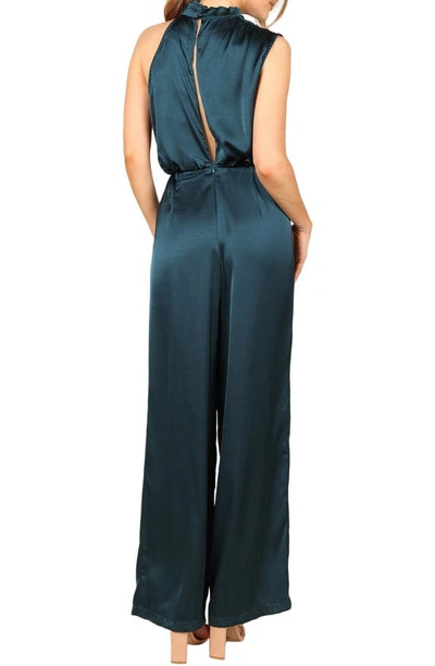 Shop Petal And Pup Petal & Pup Savannah One-shoulder Satin Jumpsuit In Teal