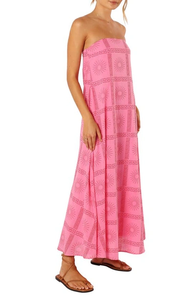 Petal And Pup Petal & Pup Soph Print Strapless Maxi Dress In Pink Red