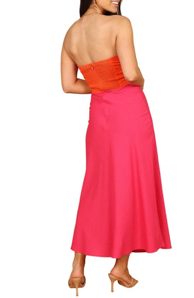Petal And Pup Rosetta Strapless Linen Blend Maxi Dress In Fuchsia/ Orange