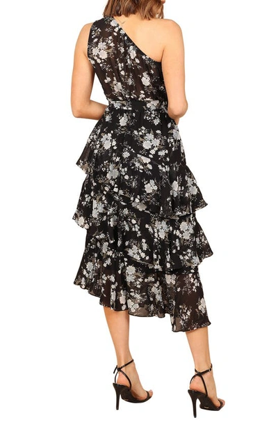 Petal And Pup Womens Brigette One Shoulder Tiered Midi Dress In Black Floral