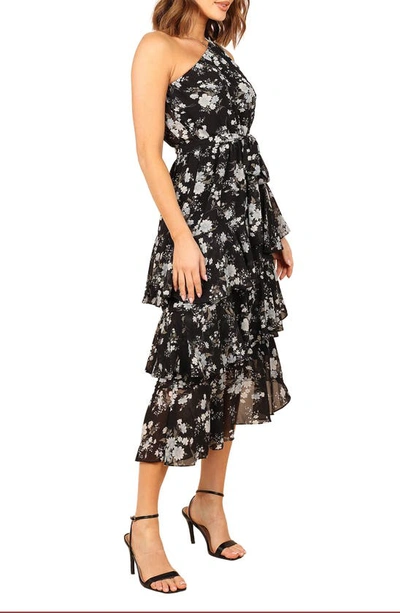 Petal And Pup Womens Brigette One Shoulder Tiered Midi Dress In Black Floral