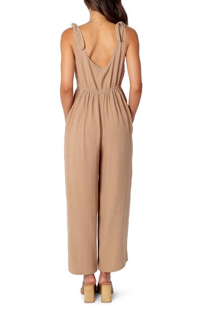 Petal And Pup Ayla Tie Shoulder Wide Leg Linen Jumpsuit In Mocha