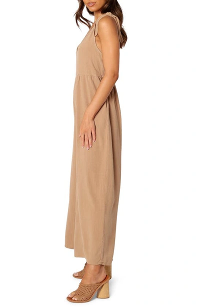 Petal And Pup Ayla Tie Shoulder Wide Leg Linen Jumpsuit In Mocha