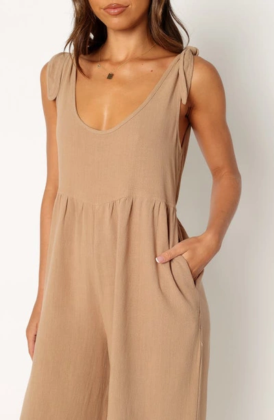 Petal And Pup Ayla Tie Shoulder Wide Leg Linen Jumpsuit In Mocha