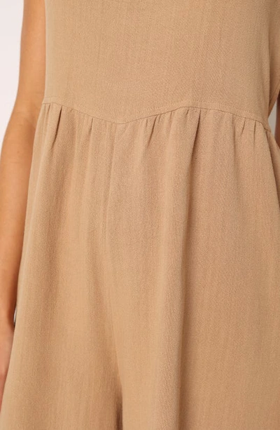 Petal And Pup Ayla Tie Shoulder Wide Leg Linen Jumpsuit In Mocha