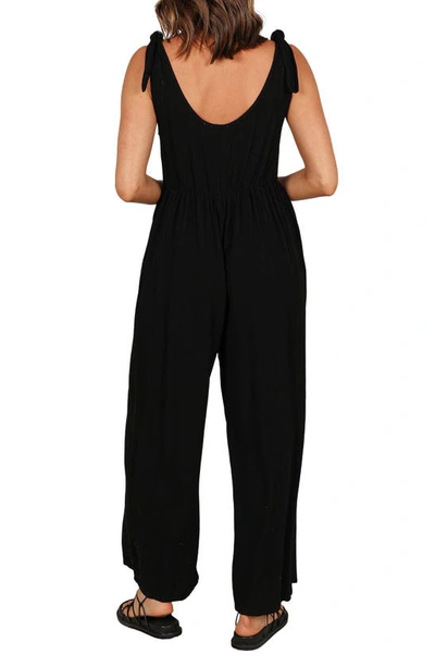 Petal And Pup Ayla Tie Shoulder Wide Leg Linen Jumpsuit In Black