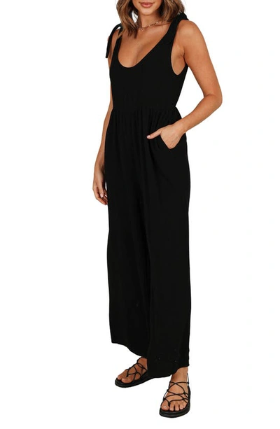 Shop Petal And Pup Petal & Pup Ayla Tie Shoulder Wide Leg Linen Jumpsuit In Black