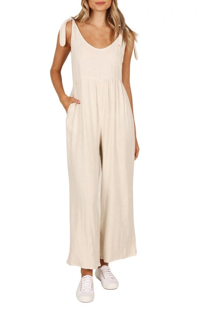 Petal And Pup Ayla Tie Shoulder Wide Leg Linen Jumpsuit In Oatmeal