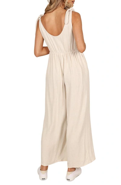 Petal And Pup Ayla Tie Shoulder Wide Leg Linen Jumpsuit In Oatmeal