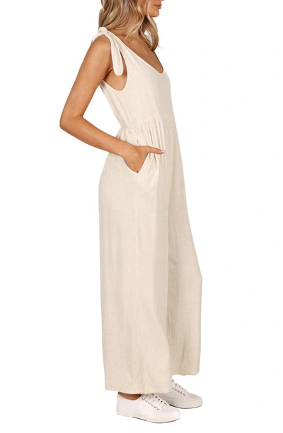 Petal And Pup Ayla Tie Shoulder Wide Leg Linen Jumpsuit In Oatmeal