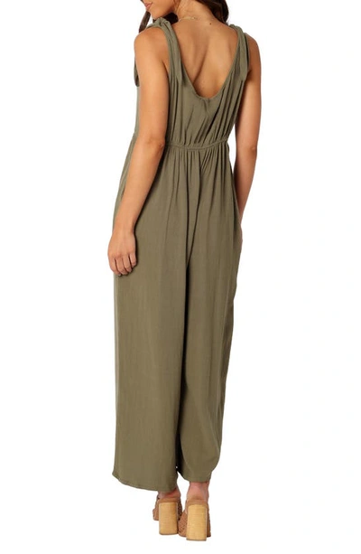Petal And Pup Ayla Tie Shoulder Wide Leg Linen Jumpsuit In Olive