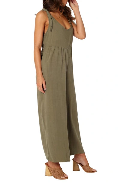 Petal And Pup Ayla Tie Shoulder Wide Leg Linen Jumpsuit In Olive