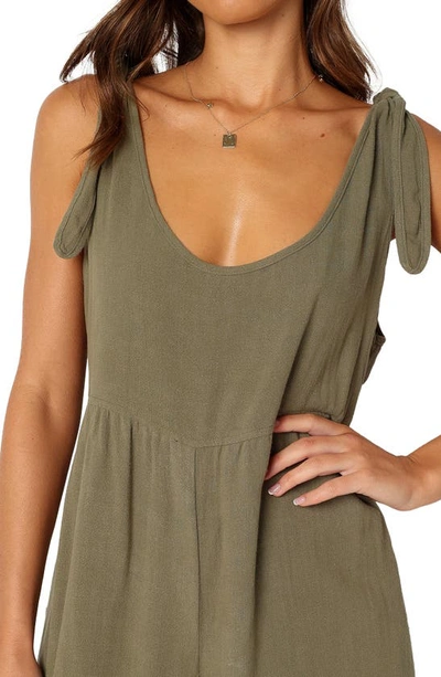 Petal And Pup Ayla Tie Shoulder Wide Leg Linen Jumpsuit In Olive