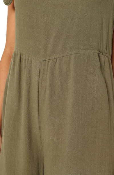 Petal And Pup Ayla Tie Shoulder Wide Leg Linen Jumpsuit In Olive