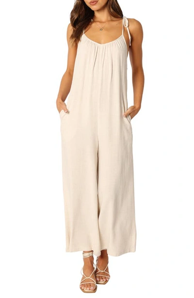 Shop Petal And Pup Petal & Pup Margo Tie Strap Linen Jumpsuit In Oatmeal