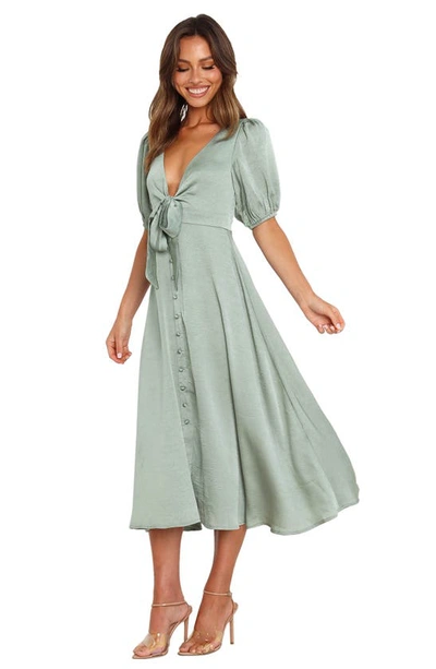 Petal And Pup Piper Button Front Midi Dress In Sage