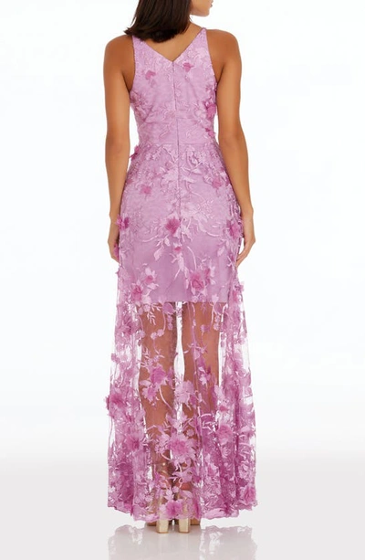 Dress The Population Sidney Deep V-neck 3d Lace Gown In Lavender