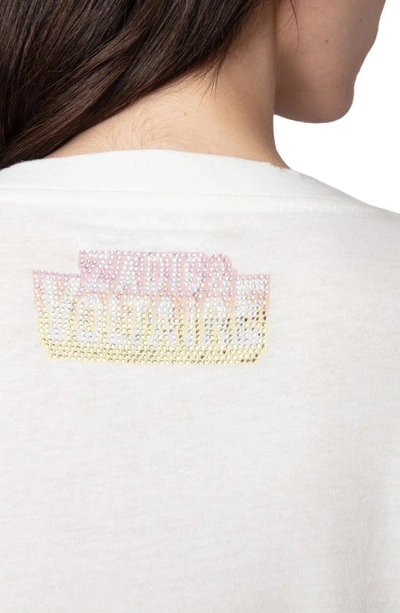 Shop Zadig & Voltaire Rhinestone Logo Long Sleeve Cotton T-shirt In Judo