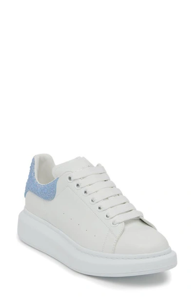Shop Alexander Mcqueen Oversized Crystal Embellished Sneaker In White/ Powder Blue