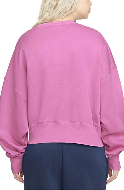 Shop Nike Phoenix Fleece Crewneck Sweatshirt In Playful Pink/ Black