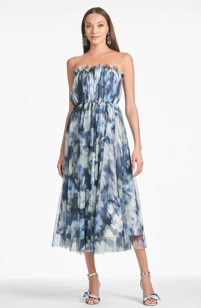 Shop Sachin & Babi Marni Strapless Tulle Cocktail Dress In Blue Ikat Floral