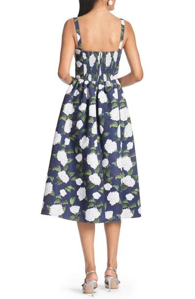 Shop Sachin & Babi Olena Floral Mikado Midi Cocktail Dress In Navy Ivory Moonlit Garden