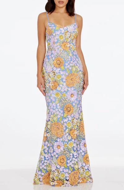 Shop Dress The Population Giovanna Floral Sequin Mermaid Gown In Lavender Multi