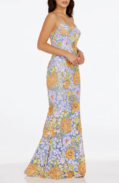 Shop Dress The Population Giovanna Floral Sequin Mermaid Gown In Lavender Multi