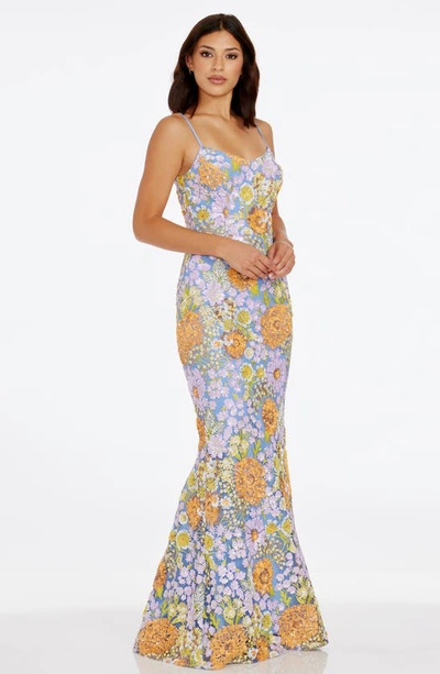Shop Dress The Population Giovanna Floral Sequin Mermaid Gown In Lavender Multi