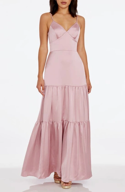 Shop Dress The Population Tess Tiered Satin Gown In Rose Canyon