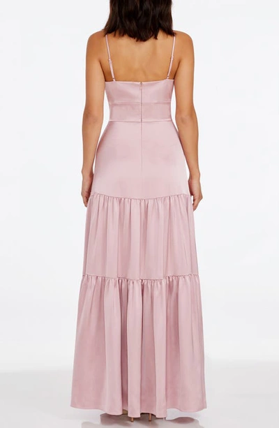 Shop Dress The Population Tess Tiered Satin Gown In Rose Canyon