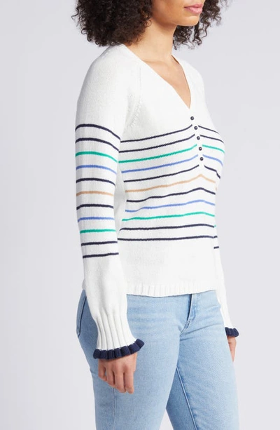 Shop Nic + Zoe Maritime Stripe Cotton Sweater In Cream Multi