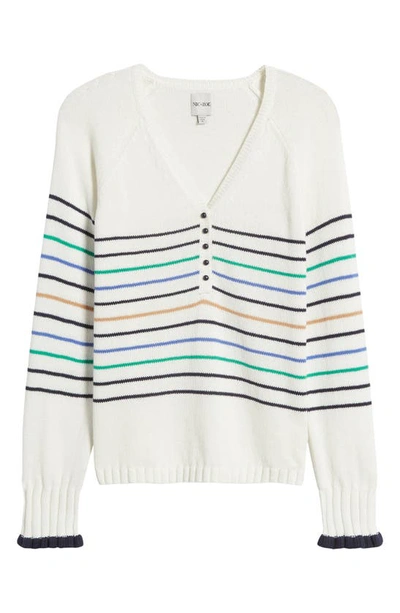 Shop Nic + Zoe Maritime Stripe Cotton Sweater In Cream Multi