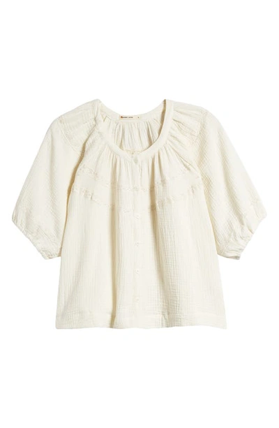 Shop Marine Layer Wren Puff Sleeve Cotton Peasant Top In Antique White