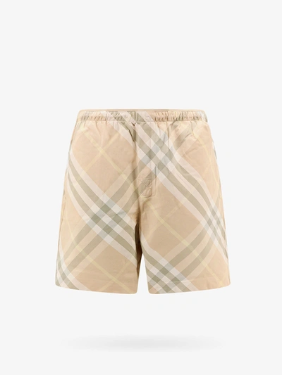 Burberry Check Print Swim Shorts In Beige
