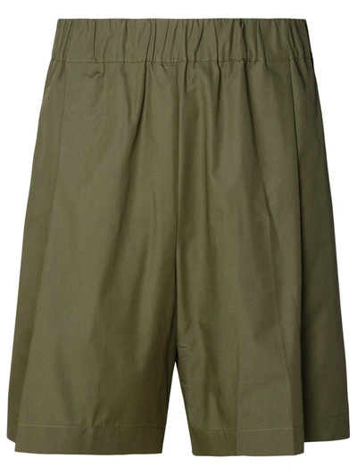 Shop Laneus Army Green Cotton Bermuda Shorts