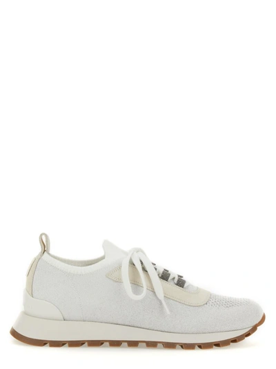 Shop Brunello Cucinelli Knitted Sneaker In White