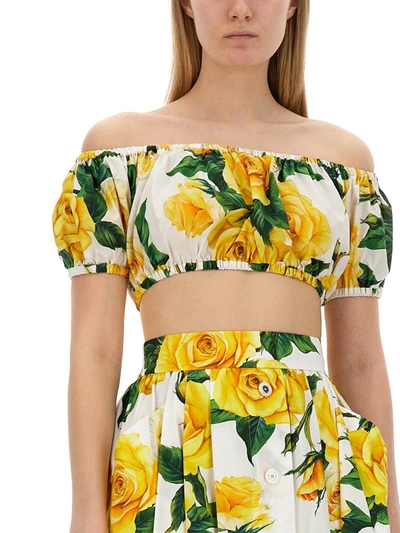 Shop Dolce & Gabbana Crop Top With Floral Print In Multicolour