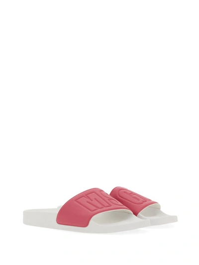 Shop Msgm Slide Sandal With Logo In Fuchsia