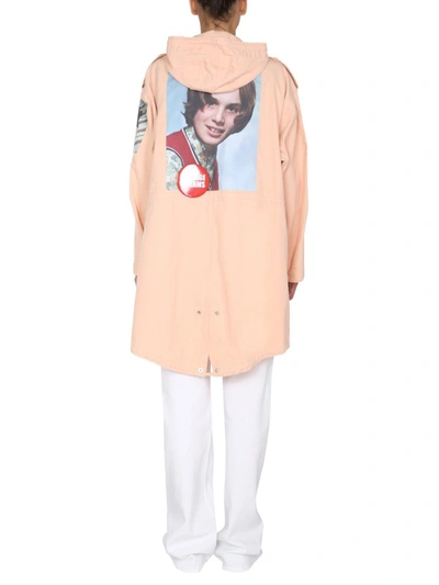 Shop Raf Simons Parka With Logo Patch In Pink
